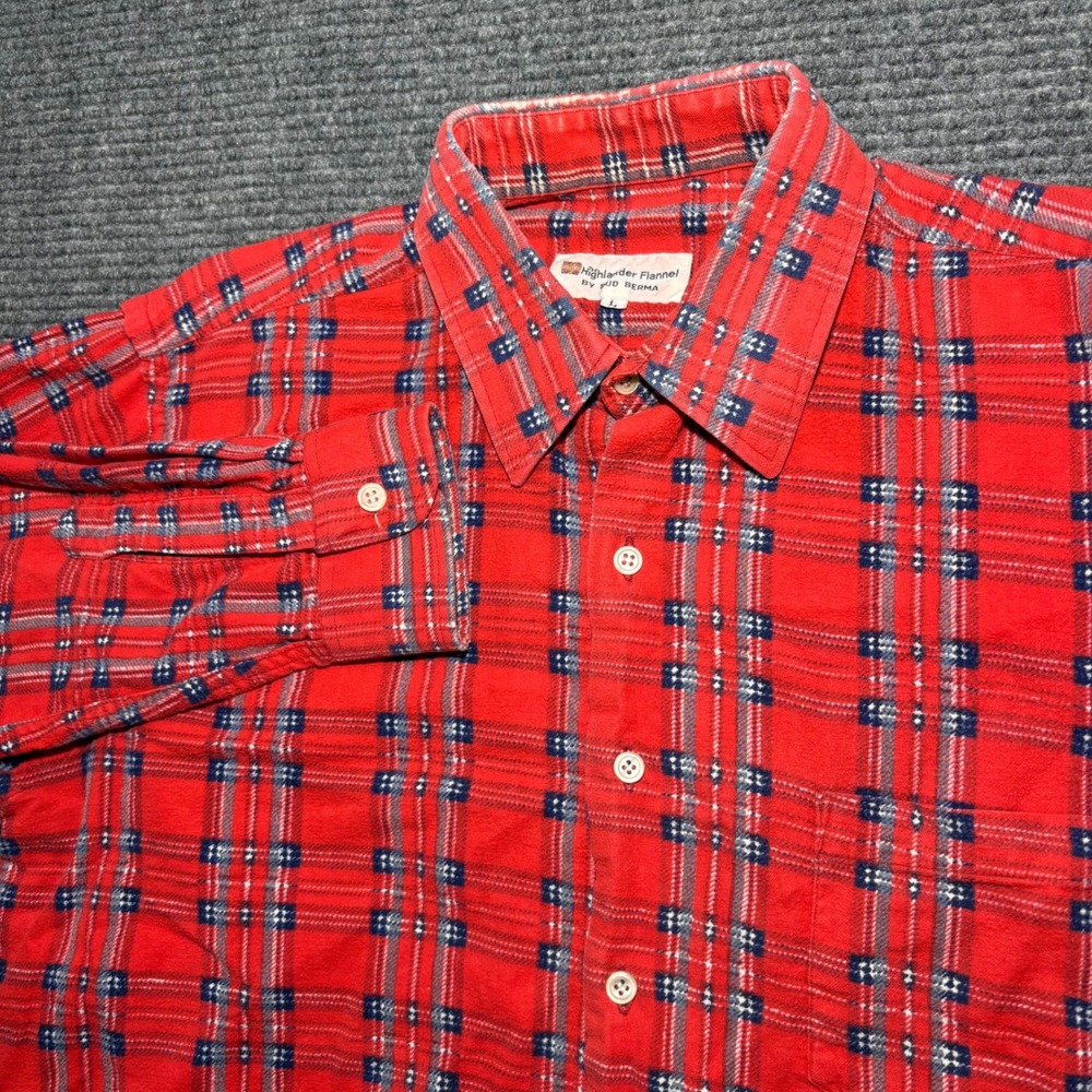 Vintage Bud Berma The Highlander Flannel Shirt Red Plaid Mens Large Yugoslavia‎